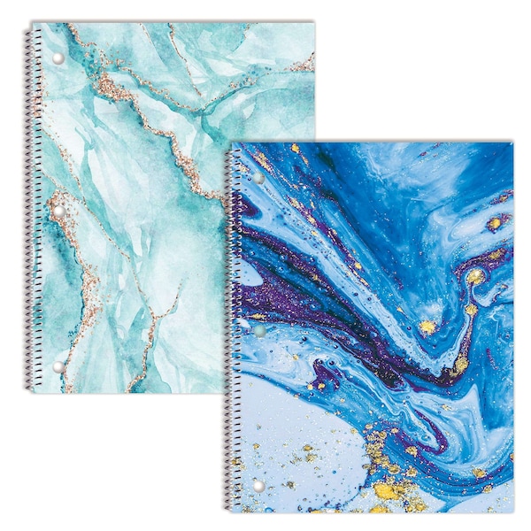 Better Office Products Spiral Notebooks, College Rule, 100 Sheet, 10.5in. x 8in. Abstract Fashion Marble Design Covers, 2PK 25702 - main